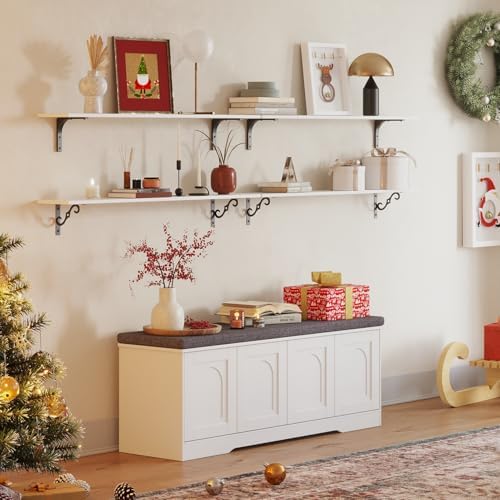 DINZI LVJ Shoe Storage Bench with Cushion, Door, White 47.2" LX17.7 H - Image 2