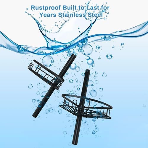 cutefafa Rustproof Corner Shower Caddy Freestanding Tension Pole, 4 Large Baskets for Bathtub Shampoo Storage Organizer Bathroom Height Adjustable Shelves from 23.6 to 114.5 Inch with Towel Bar - Image 6