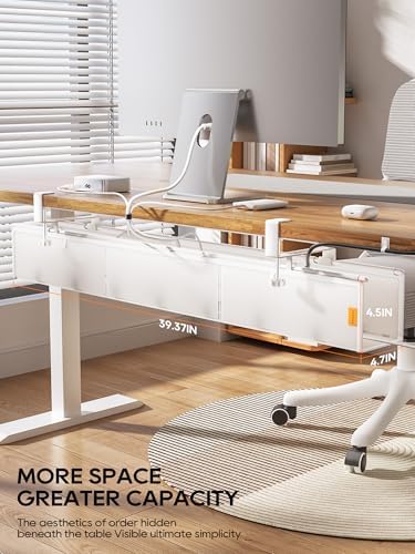 39" No Drill Under Desk Cable Management Tray (White) - Image 2