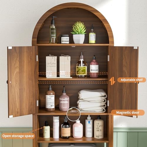 Arched Over The Toilet Storage Cabinet with Fluted Doors, Bathroom Shelf - Image 6