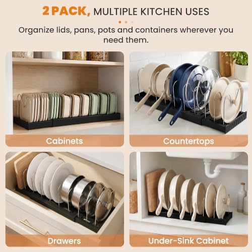 2 Pack Expandable Pot Lid Organizers with 10 Adjustable Dividers - Image 6
