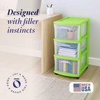 HOMZ Drawer Tower, 3-Tier Storage Cart with Removable Wheels, Bold Lime - Image 3