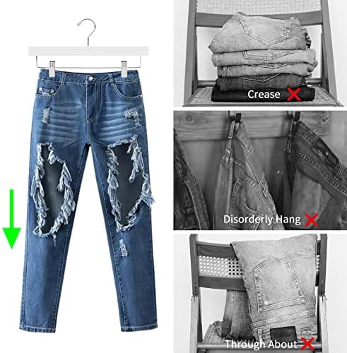 Nature Smile Deluxe Wooden Pants Hangers Solid Wood Bottom Jeans Hanger Skirt Hanger with 2-Adjustable Clips Pack of 20 (White) - Image 4