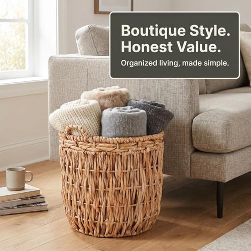 Household Essentials Brown Tall Round Wicker Storage Basket 19'' x 25'' - Image 7