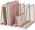 LEKETREE Rose Gold Desk File Organizer, 5-Section Upright File Sorter, Vertical File Folder Holder, Mesh Metal Wood Office Desktop Organization for Document, Magazine, Books and more (Rose Gold) by Stylishworkspaceeffortlessorganization