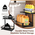 Under Sink Organizers and Storage, 2 Pack L-Shaped Pull Out Cabinet Organizer, 2 Tier Sliding Storage Rack with Adjustable Height, Metal Under Sink Shelf for Kitchen, Bathroom, Pantry, Black - Image 4