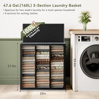 SOLEDI 160L Laundry Hamper 3 Section, Extra Large Laundry Hamper with Lid, Dirty Clothes Hamper with Sturdy Handle, Large Laundry Basket Organizer for Laundry Room, Bedroom, Hampers for Laundry - Image 2