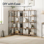 HOOBRO Corner Bookshelf, 5-Tier L-Shaped Bookcase, Industrial Open Display Shelf Tall Storage Organizer, Vertical Storage Rack, for Living Room, Home Office, Rustic Brown and Black BF60SJ01 - Image 4