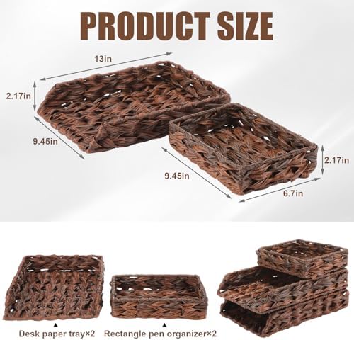 Geelin 3 Pack Water Hyacinth Woven Stackable Letter Paper Tray, Brown - Image 2