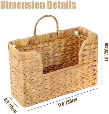 Magazine Holder Wall Basket Water Hyacinth Woven Mail Organizer, Wicker Wall Hanging Baskets for Magazines, Letters & Storage Decorative Mail Holder, Magazine Rack, Hanging Basket 11.8x4.3x7.9 Inch - Image 2