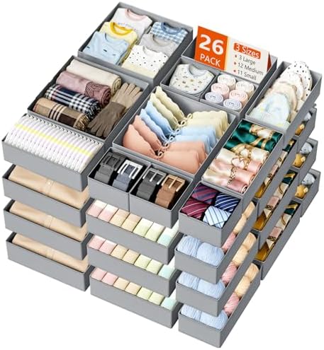 DIMJ Drawer Organizer Clothes- 26 Pack Baby Dresser Organizer for Nursery, Small Fabric Closet Drawer Organizer Bins for Underwears Socks, Foldable Storage Dividers Organization for Bedroom by DiMJ