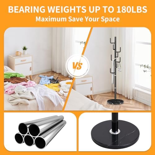 ZOZOE Metal Modern Coat Racks, Cactus Coat Rack Freestanding with Natural Marble Base, Black Coat Rack Stand with 8 Hooks, Coat Tree Hanger Stand for Bags, Hats, Entryway, Office - Image 2