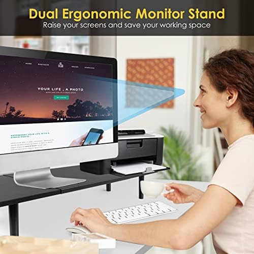 Across-Star Dual-Monitor-Stand-Riser-For-Desk Adjustable Length 32-40 Inch，Large Desktop Computer Monitor Riser For 2 Screens，Desk Shelf Organizer Riser Stand For Computer/Laptop/PC/Printer/TV Black - Image 5