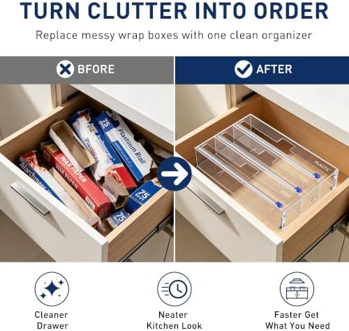 3 In 1 Acrylic Aluminum Foil, Plastic Wrap Organizer with Cutter - Image 5