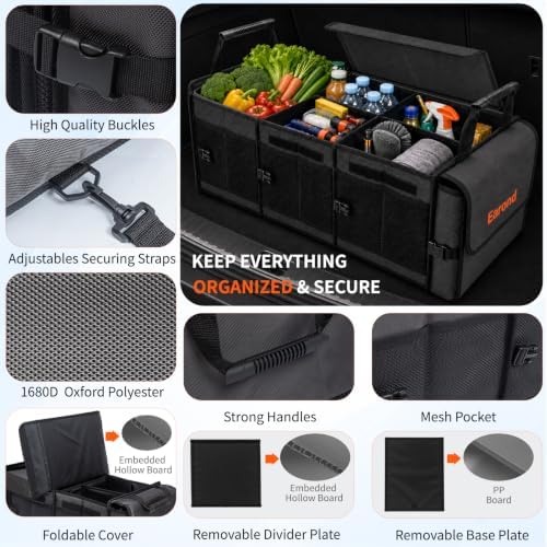 Large Trunk Organizer with Portable Leakproof Cooler Bag,Foldable Cover,Adjustable Securing Straps,Collapsible Trunk Organizer for Suv Car Truck Sedan (4-in-1 with Cooler) - Image 4