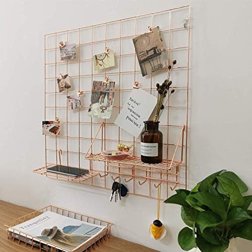 Yash Metal Wire Grid Panel, Display Organizer, Postcard Wall Artwork Display for Home Office Living Room Dorm Kitchen Storage Grid Wall, 23.6" X 23.6", Pack of 2 Pcs, Rose Gold - Image 5