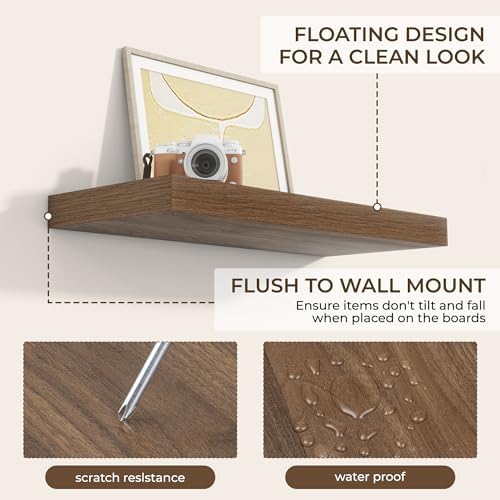RICHFOCUS 24Inch Floating Shelves for Wall 2Pack, Walnut, 8" Deep - Image 6