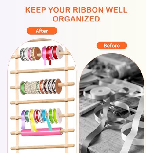 Over The Door Ribbon Organizer ：20 Tier Wood Wrapping Paper Display Rack Large Gift Paper Storage Easy wall Door Mount Multiple Mounted Ribbon Holder Rack Craft Room Roll - Image 4