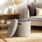 Storage Basket with Lid, Woven Blanket Storage for Living Room, Soft Cotton Rope Bin with Lid, Round Wicker Laundry Basket with Cover, Lidded Kids Dog Toy Bin, Nursery Organizer, 15" x 13" - Image 3