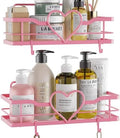 Pink Shower Caddy with 4 Removable Hooks, 2 Pack Sweet Heart Shower Shelves,No Drilling Adhesive Organizer Shelf for Bathroom Shower,Kitchen,Bedroom by FLCITYYOURHOMEDECORVENDOR