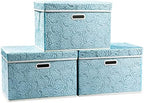 PRANDOM Larger Collapsible Storage Cubes with Lids Fabric Decorative Storage Bins Boxes Organizer Containers Baskets with Cover Handles for Bedroom Closet Living Room Blue 17.7x11.8x11.8 Inch 3 Pack by Prandom