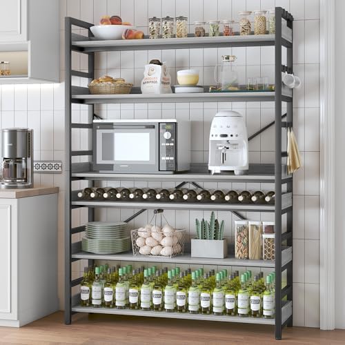 HCHQHS Bookshelf, Adjustable Industrial Bookcase, Vertical Tall Book Shelf, Wood and Black Metal Open Bookshelves for Home Office, Living Room, Bedroom (Grey, 6-Tier (47" W x 70" H)) - Image 7
