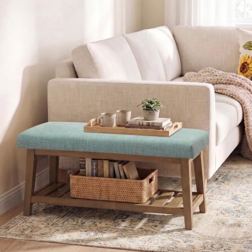 Zihanhome Entryway Shoe Bench, End of Bed Bench,Upholstered Bench (Teal) - Image 6