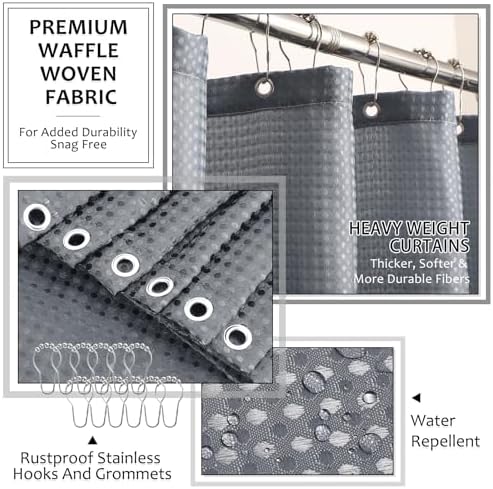 XLHOMO 8-Piece Grey Bathroom Sets with Shower Curtain and Rugs, Resin Bathroom Accessories Sets Complete with Soap Dispenser, Toothbrush Holder, Tumbler & Apothecary Jars Bathroom Essentials - Image 3