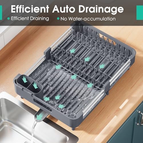 TOOLF Expandable Dish Drying Rack for Kitchen Counter, Standard, Grey - Image 6