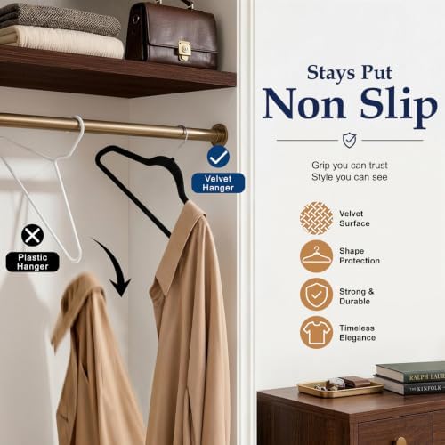 HOUSE DAY Black Velvet Hangers 60 Pack, Sturdy Non Slip Hanger Wrinkle-Free - Image 3