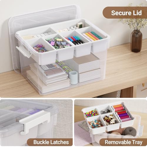 80Qt Stackable Storage Bins with Lids Trays Craft Box Organizers, 2Pack,WH - Image 3