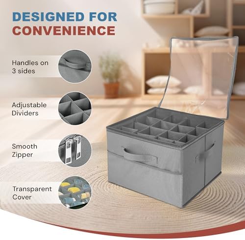 2 Pack Under Bed Shoe Storage Organizer, 16-Compartment Foldable Shoe Storage Boxes with Adjustable Dividers & Clear PVC Lid, Sneakers, Heels, Boots & Sandals Organizer for Closet, Grey - Image 3