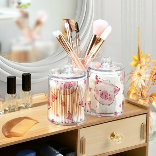 susiyo 4 Pack Small Qtip Holder Dispensers Pigs and Stars Plastic Jars with Lid for Cotton Balls Swabs Pads - 4 Pcs - Image 5