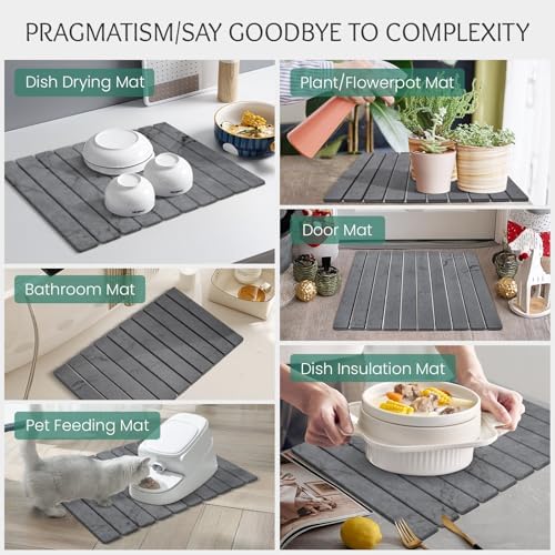 Stone Dish Drying Mat Collapsible Diatomaceous Earth Absorbent Mat Quick Dish Drying Pad Dish Rack Pad Match Any Counterto Multiple Usage for Kitchen,Bathroom (Dark-Gray Marble Pattern, 24"L x 16"W) - Image 7