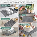 Stone Dish Drying Mat Collapsible Diatomaceous Earth Absorbent Mat Quick Dish Drying Pad Dish Rack Pad Match Any Counterto Multiple Usage for Kitchen,Bathroom (Dark-Gray Marble Pattern, 24"L x 16"W) - Image 7