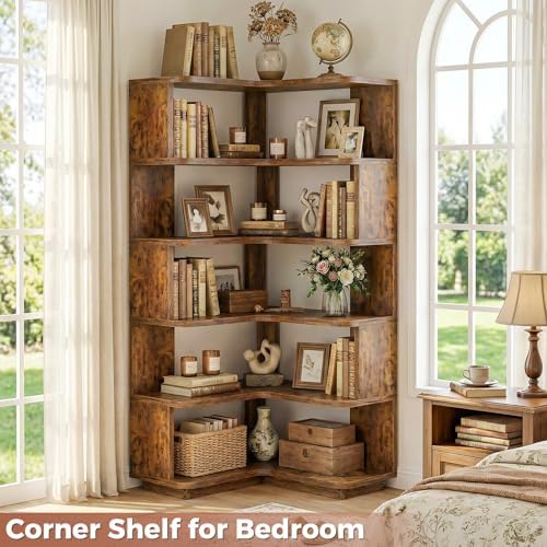 Besiost Corner Book Shelf, 6-Shelf Corner Bookshelf for Small Corner Spaces - Image 5