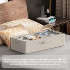 CYhom 3Pcs Under Bed Storage Bins with Metal Frame - Shoe Organizer for Closet with Clear Cover Oxford Fabric Sturdy Underbed Container Foldable Stackable Clothes Organizer (Beige, 23.5x11.8x6.3) - Image 2