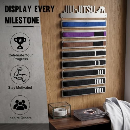 Brazilian Jiu Jitsu Belt Display Rack 8 Tier Stainless Steel BJJ Belts Hanging Holder for Martial Arts Practitioners Wall Mounted Karate Taekwondo Belt Display Case with Mounting Hardware - Image 5