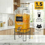 1.5 Gallon Glass Drink Dispenser, Drink Dispensers for Parties, Beverage Dispenser with Stand and Glass Lid, 100% Leakproof Spigot, Ideal for Lemonade, Juice, Iced Tea, Laundry Detergent - Image 4
