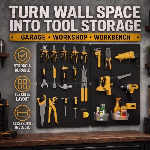 Pegboard Organizer Kit, 4 Pack 12 x 16 in Metal Panels with 6 Bins, Black - Image 2