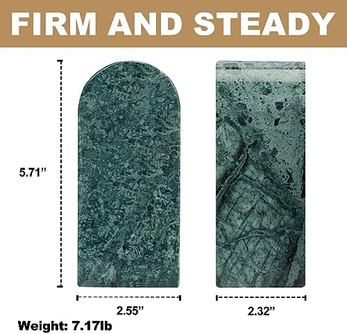 Koville Indian Natural Marble Bookends for Shelves, Decorative Book Ends, 7lbs Heavy-Duty Marble Book Holders, Bookshelf Apartment Decor for Normal Books/CD/Video Games(Indian Green) - Image 2