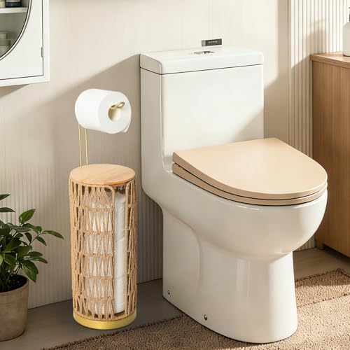 Trongee Freestanding Toilet Paper Holder with Storage,Goldn Handmade Woven Toilet Paper Roll Holder Stand,3 Rolls of Tissue Holder for Bathroom,Rattan Sturdy Boho Bathroom Toilet Paper Storage - Image 7