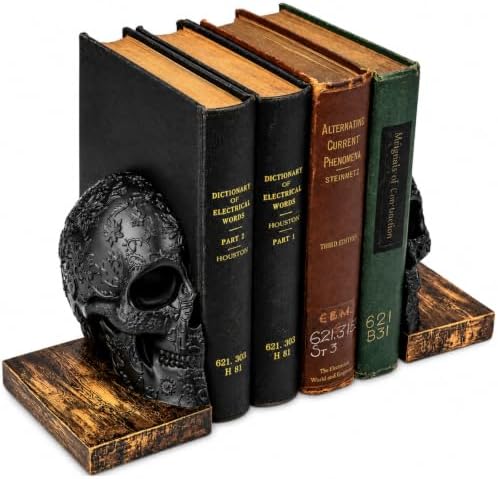 Skull Bookends, Heavy-Duty Gothic Skeleton Book Holder Set by Gute