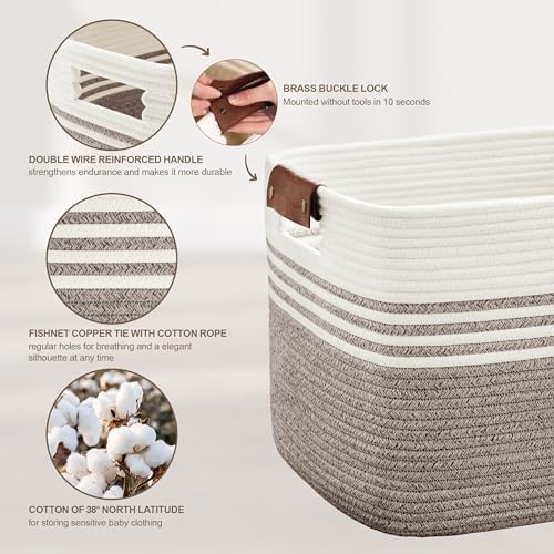 45L Woven Laundry Basket Hamper with Leather Handles,Dark Brown - Image 5