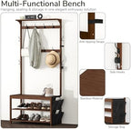 AMBIRD Hall Tree with bench and shoe storage, Entryway Bench with shoe storage, 6-in-1 Coat Rack with Cloth Bag and 12 Coat Hooks, Sturdy Bamboo Frame, Brown 31 * 15 * 70 Inches - Image 5
