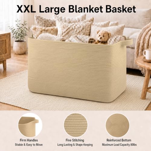 OIASKET 118L Extra Large Blanket Basket Living Room, 24.8"x17.7"x16.2" - Image 3