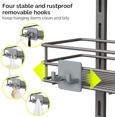 Orimade Over The Door Shower Caddy Adjustable 5 Tier Dark Grey,Bathroom Hanging Organizer Shelf Rustproof with 4 Hooks,Shower Basket with Soap Holder and Suction Cup - Image 7