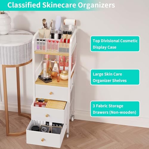 HapiRm Rolling Makeup Cart Organizer - Floor Skincare Make Up Storage with 3 Non-woven Fabric Drawers, Vanity Organizer Cosmetic Display Cases Holder for Skin Care Perfume Nail Polish Brush Hair Tool - Image 4