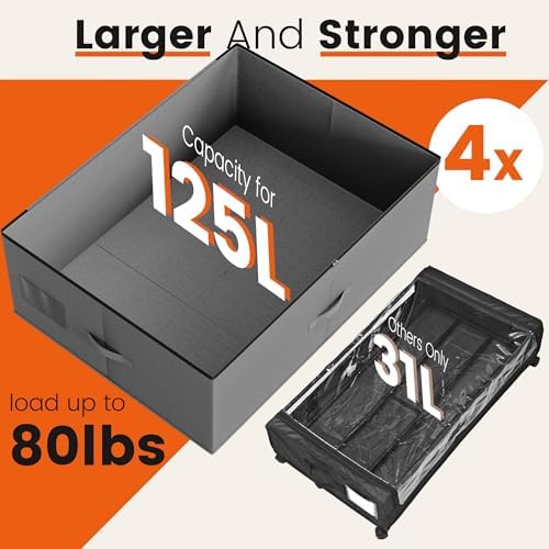 XXXXL 125L Under Bed Storage, Storage Containers with Support & Clear Lid, Support Frame, Underbed Storage Bins for Clothes, Shoes, Blankets, and Toys 2 pack - Image 3