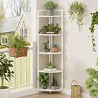 FATORRI Tall Corner Shelf, 5 Tier Modern Corner Bookshelf Stand, Wood and Metal Corner Plant Bookcase for Living Room, Home Office (White Oak) - Image 6